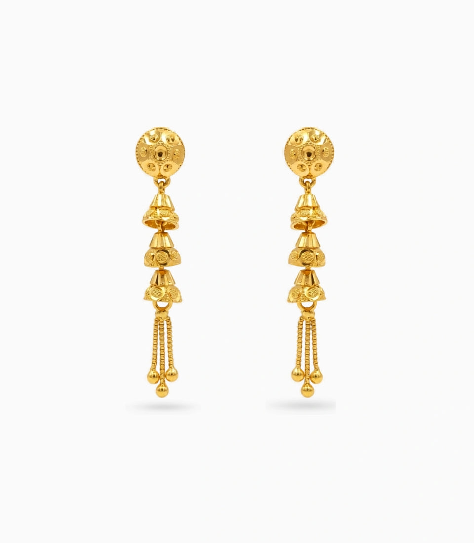 Gold Plated 3 Jhumka Dangler Earrings