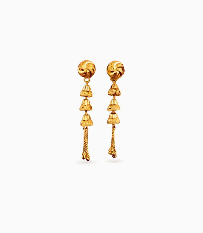 Gold Plated 3 Layered Dangler Earrings