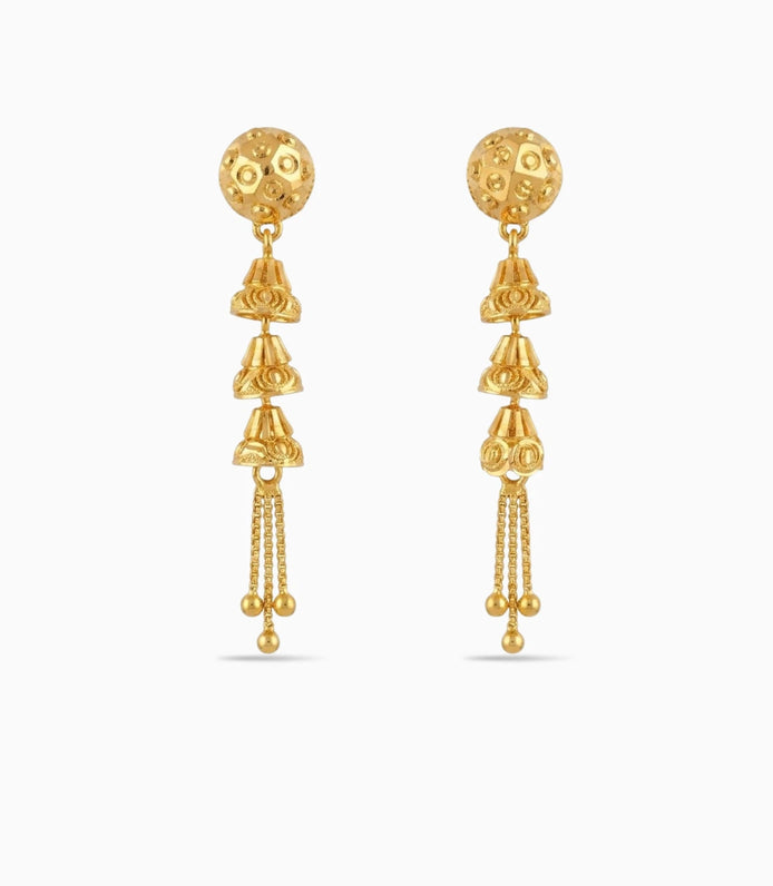 Gold Plated Three-Tier Dangler Earrings