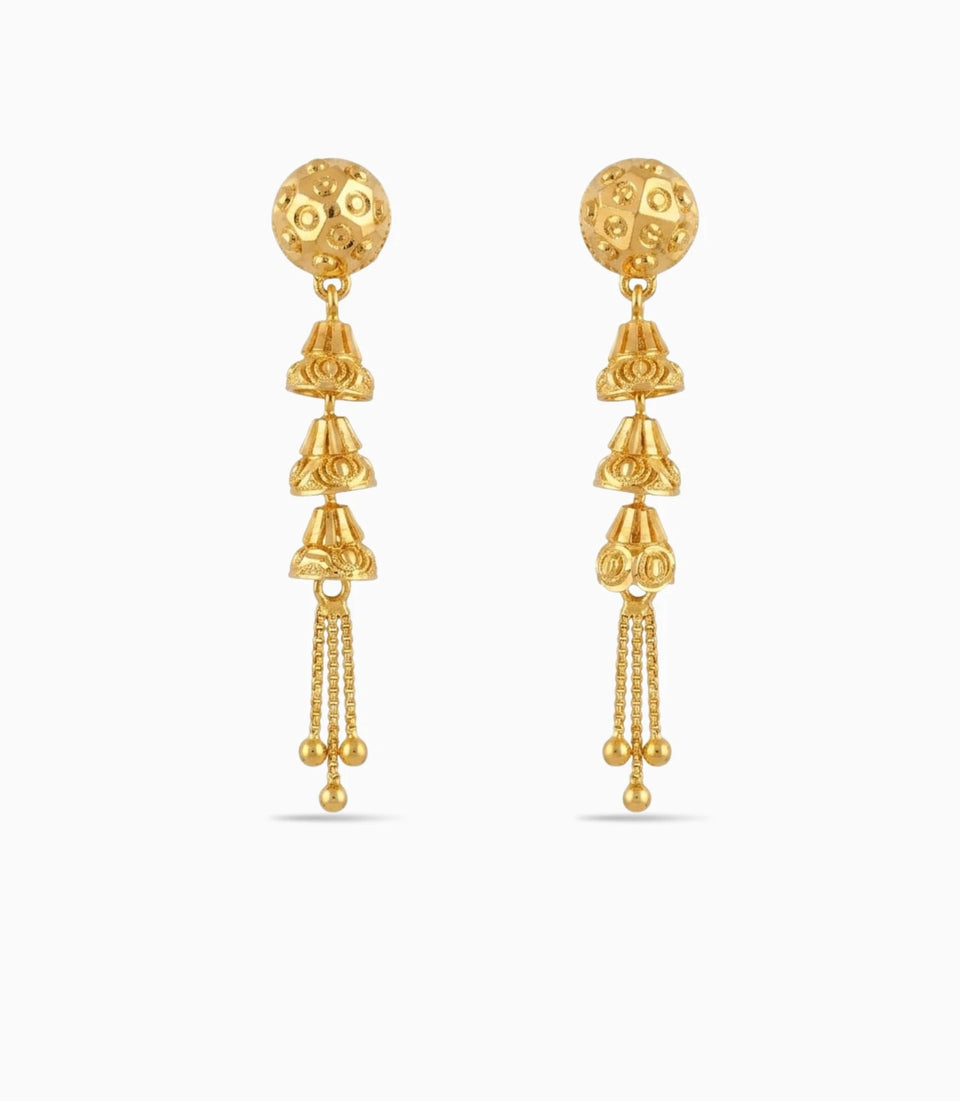 Gold Plated Three-Tier Dangler Earrings