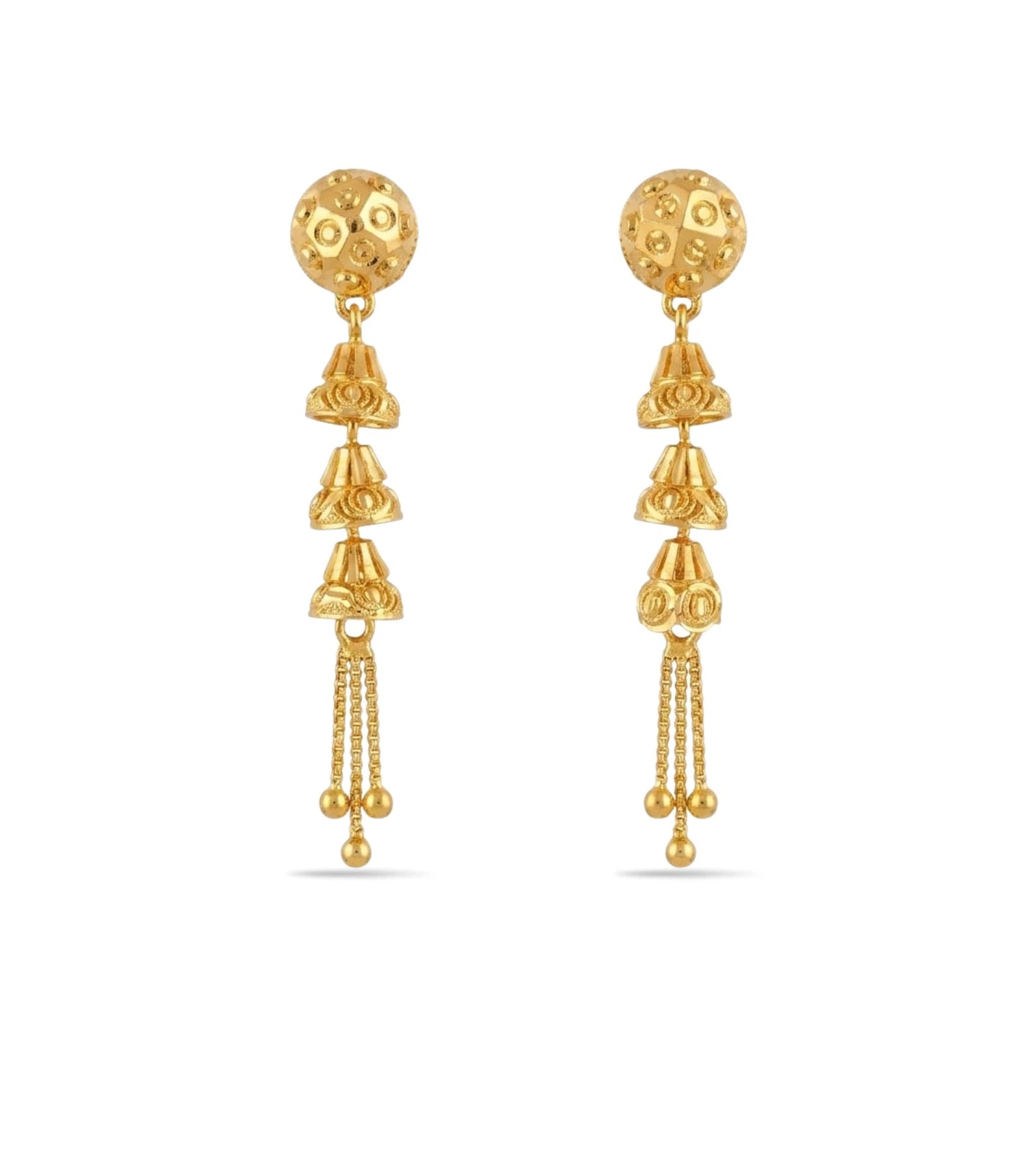 Gold Plated Three-Tier Dangler Earrings