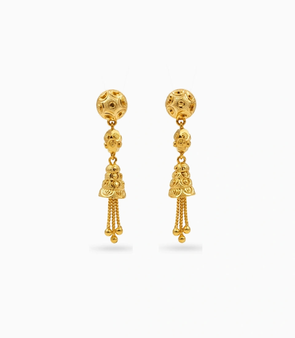 Gold Plated Bloom Tassel Dangler Earrings