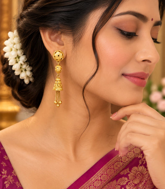 Gold Plated Bloom Tassel Dangler Earrings