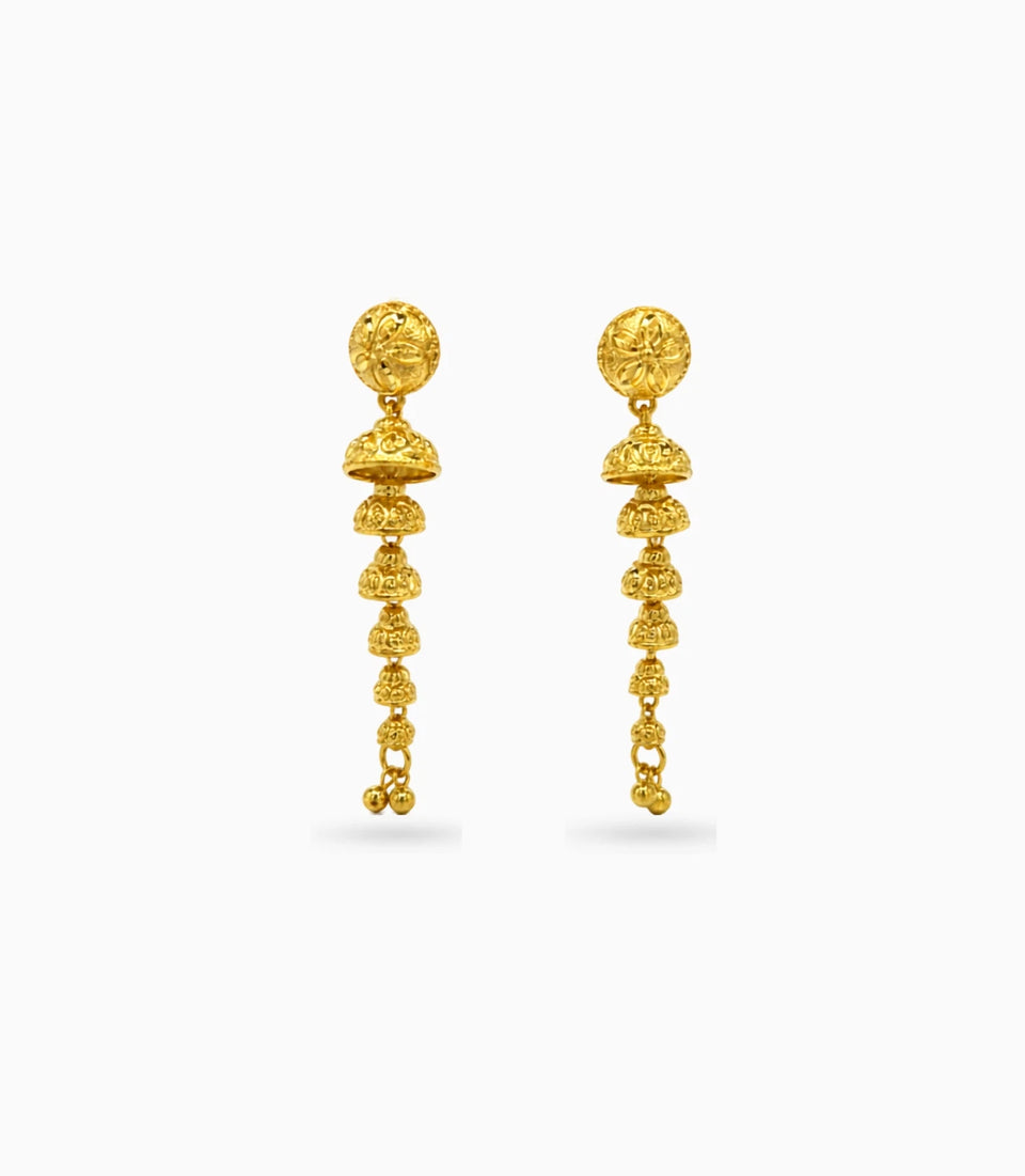 Gold Plated Long Floral Dangler Earrings
