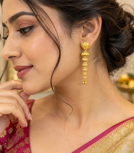Gold Plated Long Floral Dangler Earrings