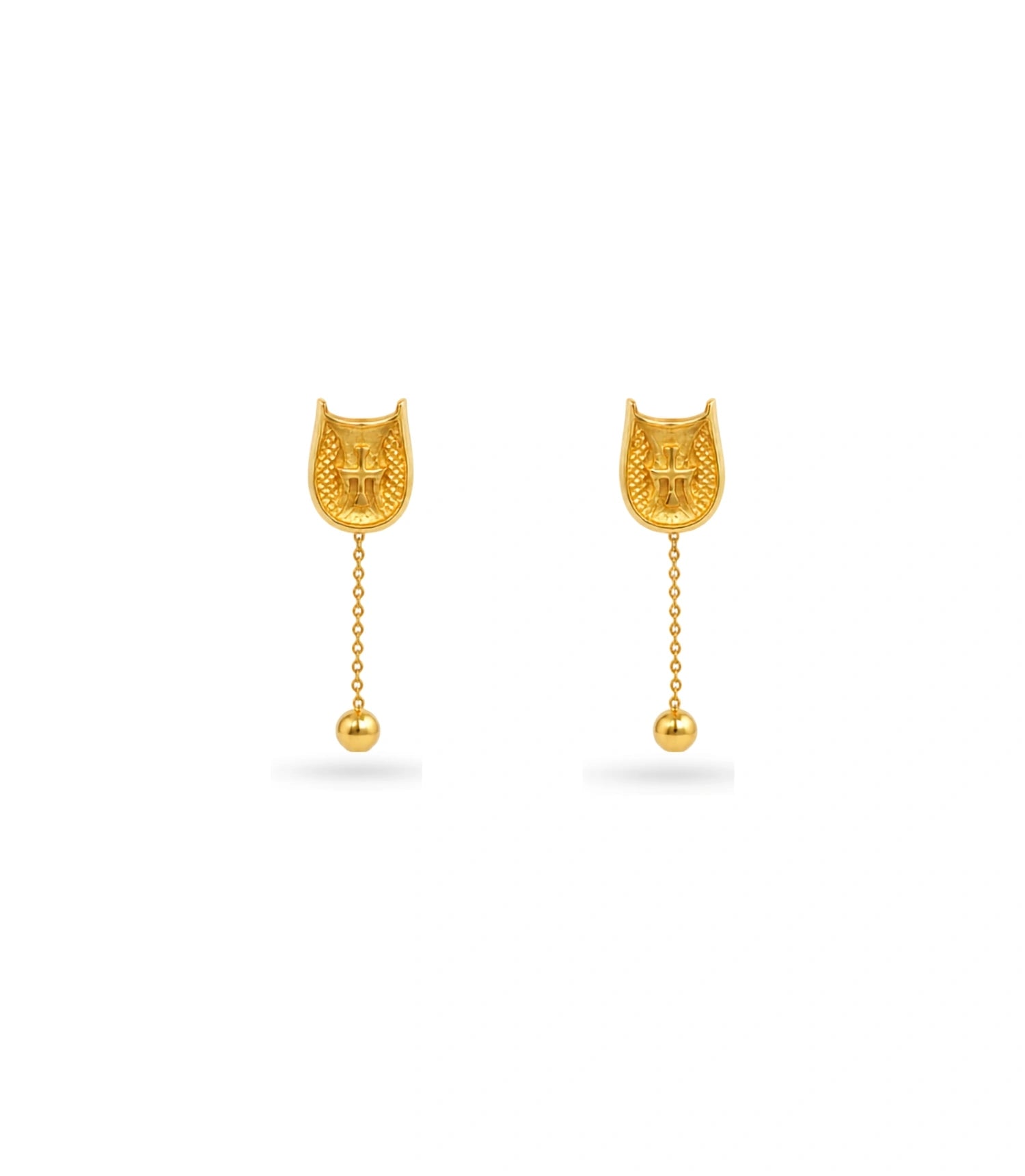 Gold Plated Swastik Shield Hanging Ball Dangler Earrings