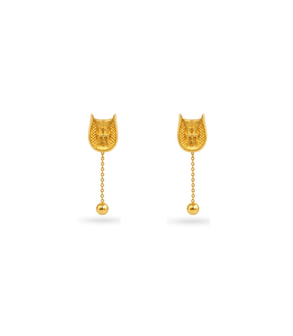 Gold Plated Swastik Shield Hanging Ball Dangler Earrings