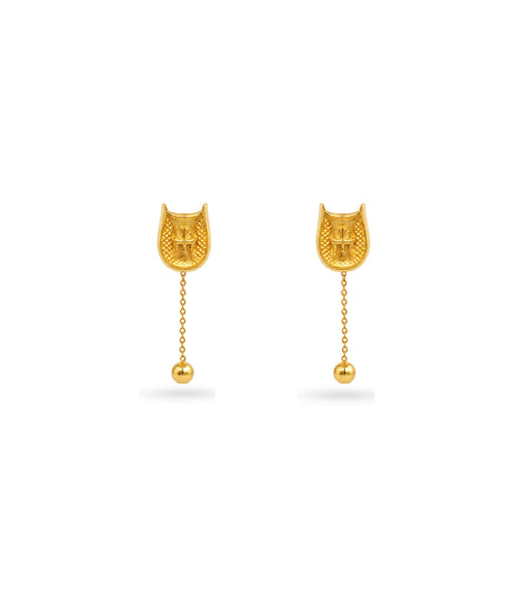 Gold Plated Swastik Shield Hanging Ball Dangler Earrings