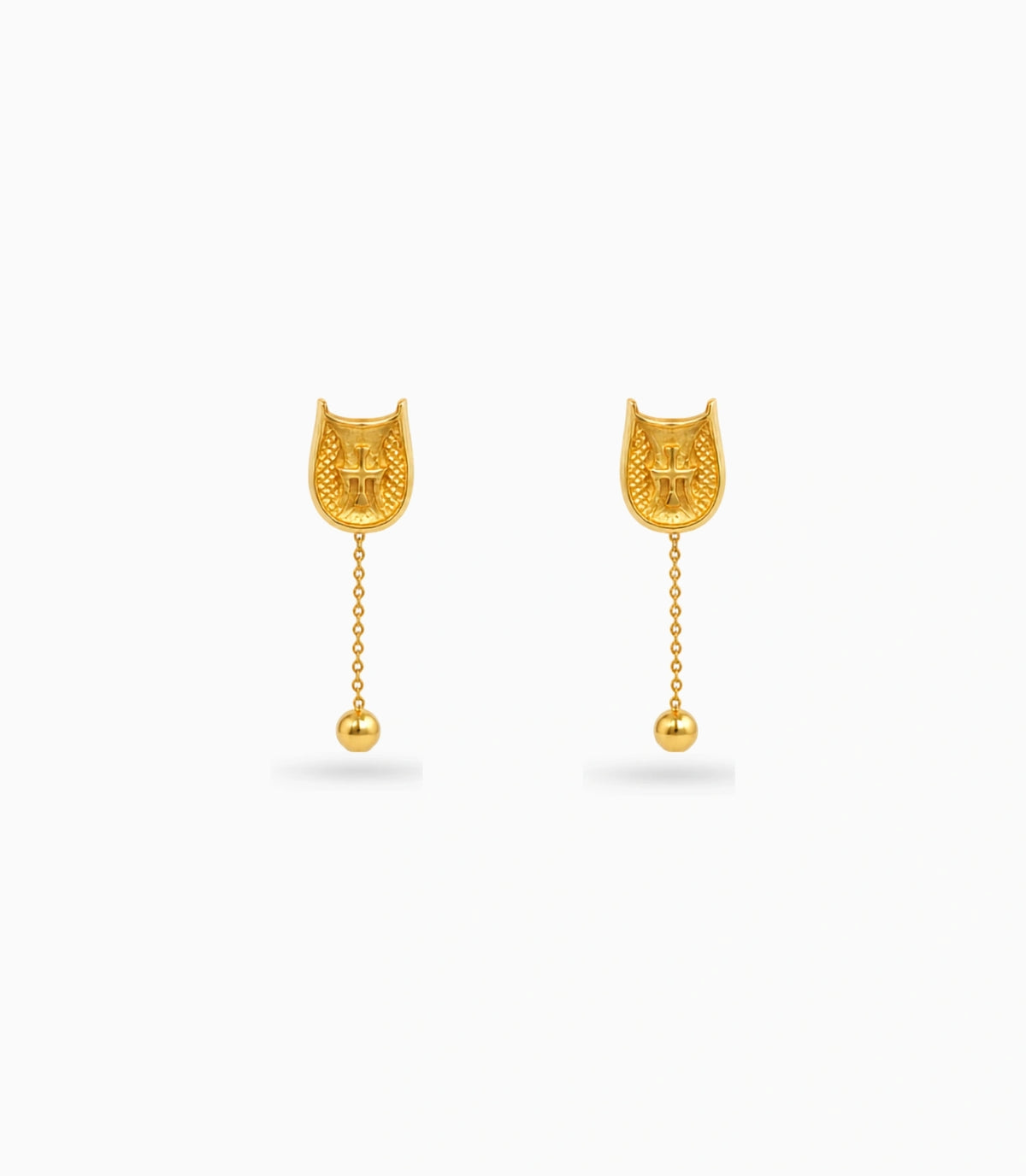 Gold Plated Swastik Shield Hanging Ball Dangler Earrings