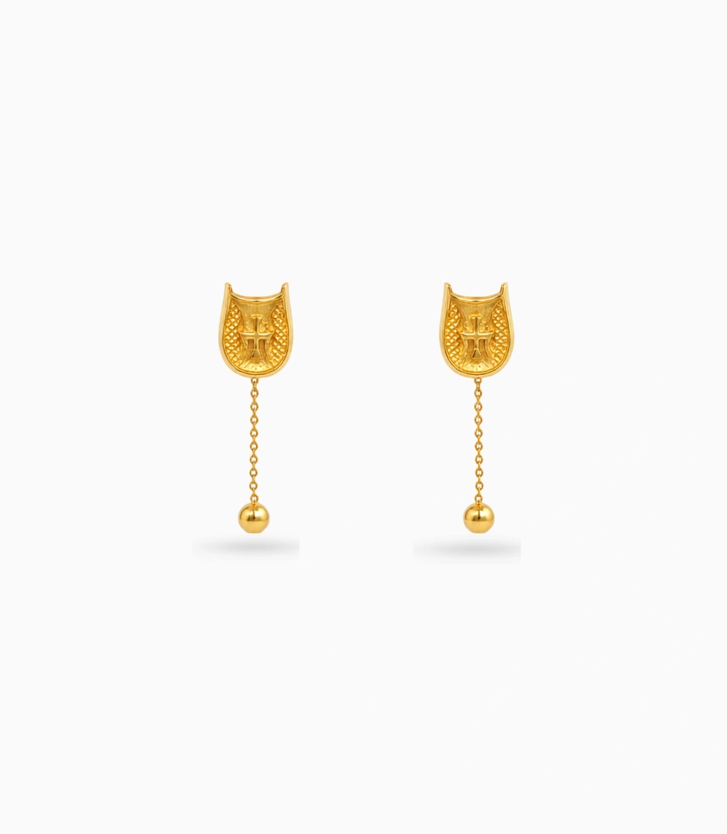 Gold Plated Swastik Shield Hanging Ball Dangler Earrings