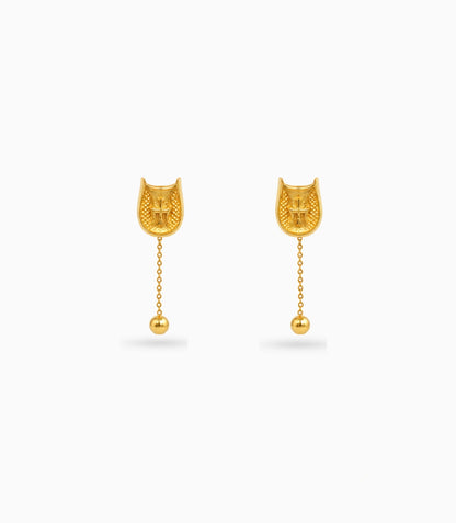 Gold Plated Swastik Shield Hanging Ball Dangler Earrings