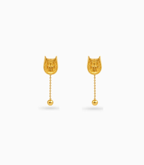 Gold Plated Swastik Shield Hanging Ball Dangler Earrings