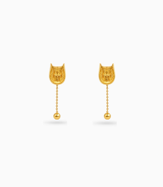 Gold Plated Swastik Shield Hanging Ball Dangler Earrings