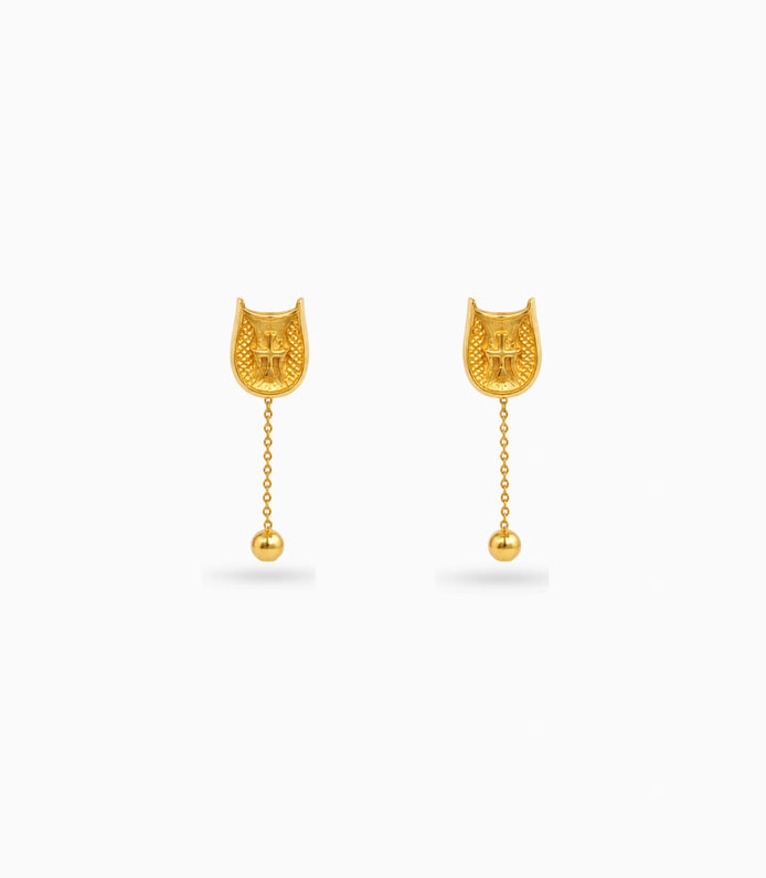 Gold Plated Swastik Shield Hanging Ball Dangler Earrings