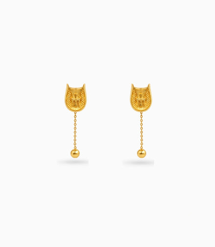 Gold Plated Swastik Shield Hanging Ball Dangler Earrings