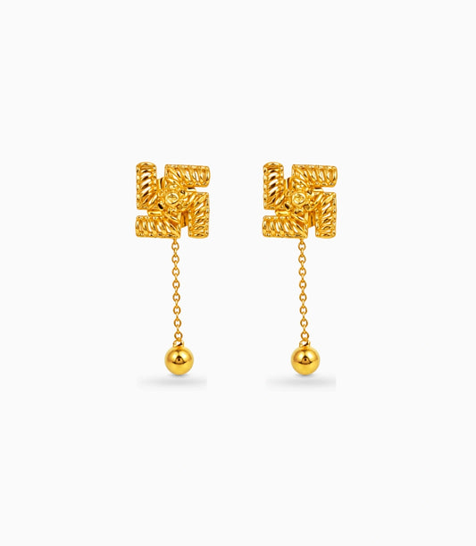 Gold Plated Swastik Shield 1 Ball Dangler Earrings