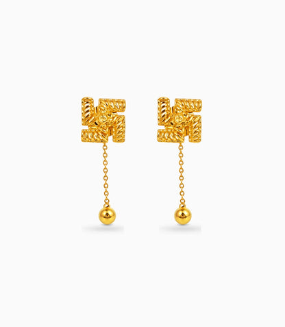 Gold Plated Swastik Shield 1 Ball Dangler Earrings