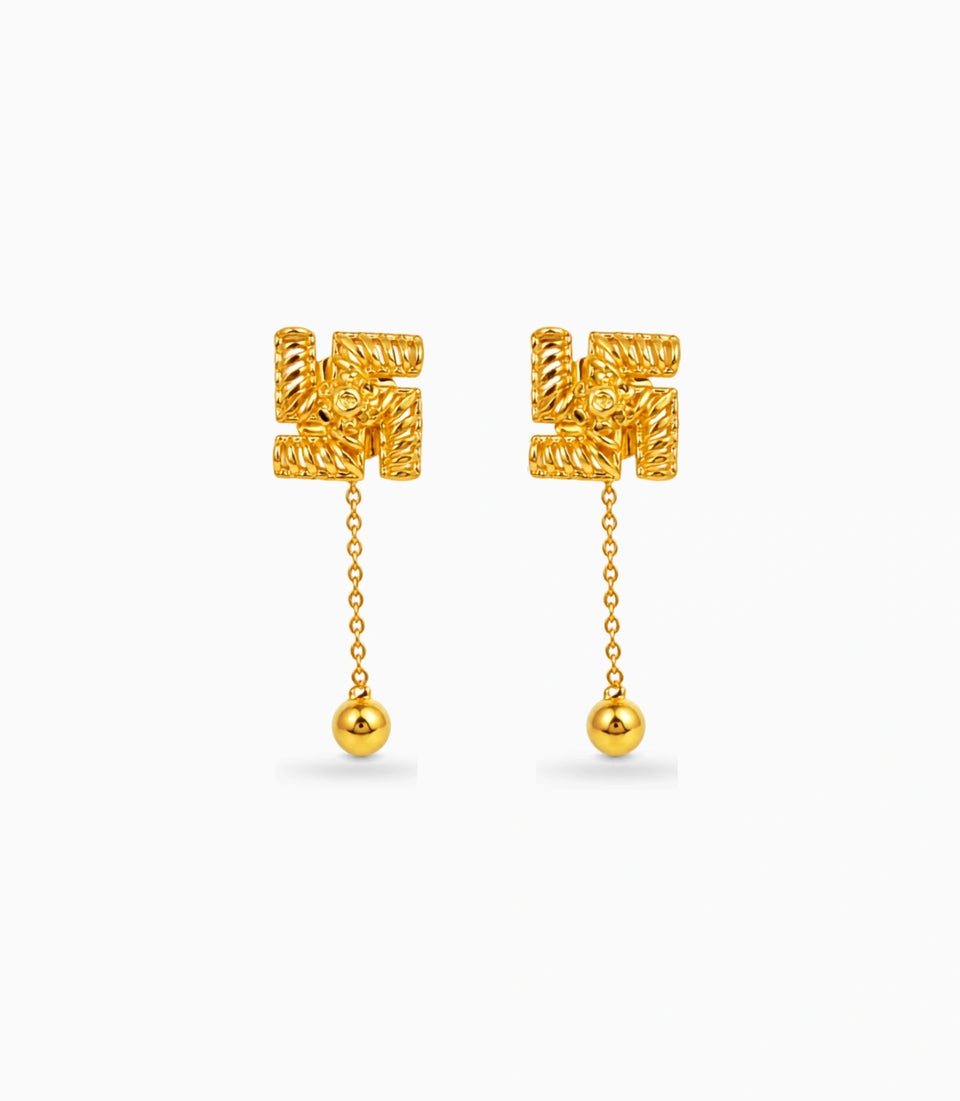 Gold Plated Swastik Shield 1 Ball Dangler Earrings
