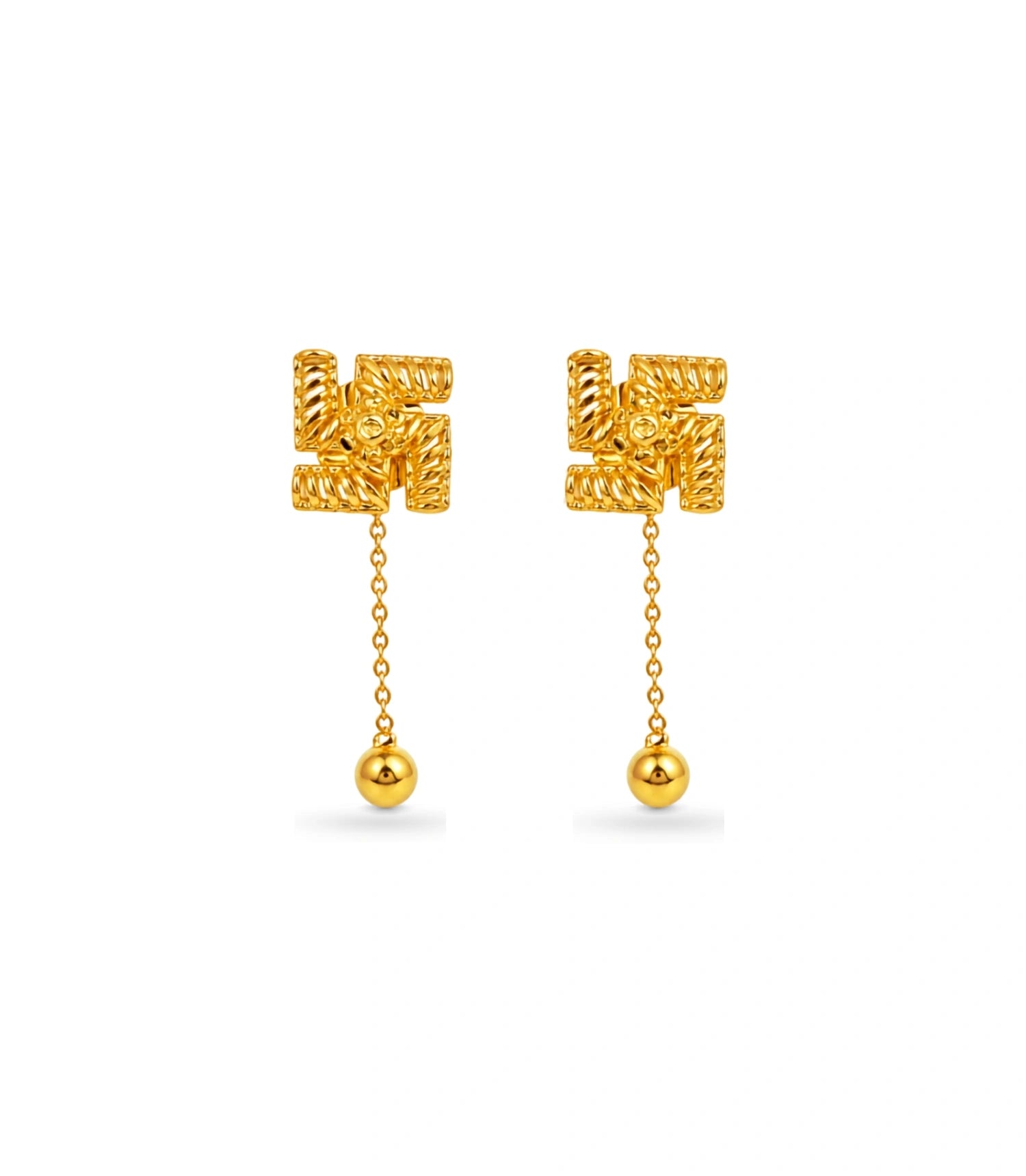 Gold Plated Swastik Shield 1 Ball Dangler Earrings