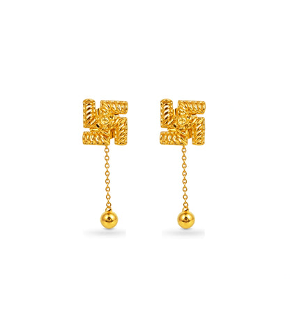 Gold Plated Swastik Shield 1 Ball Dangler Earrings