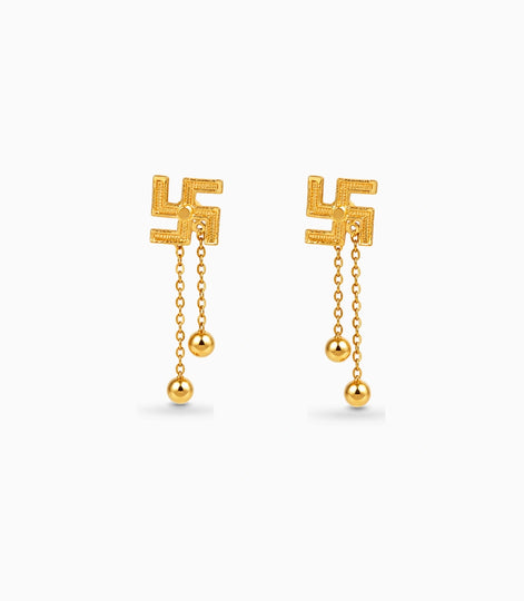 Gold Plated Swastik 2 Ball Dangler Earrings