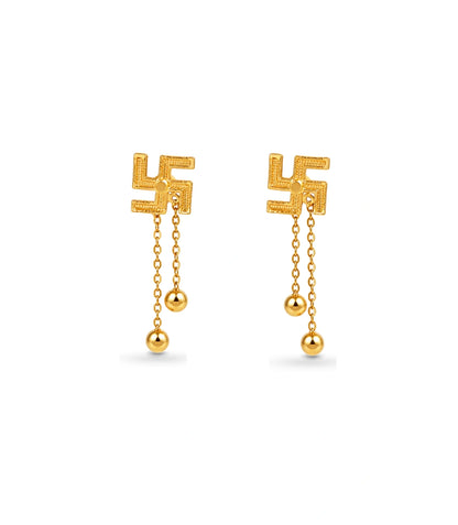 Gold Plated Swastik 2 Ball Dangler Earrings