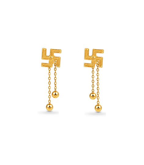 Gold Plated Swastik 2 Ball Dangler Earrings
