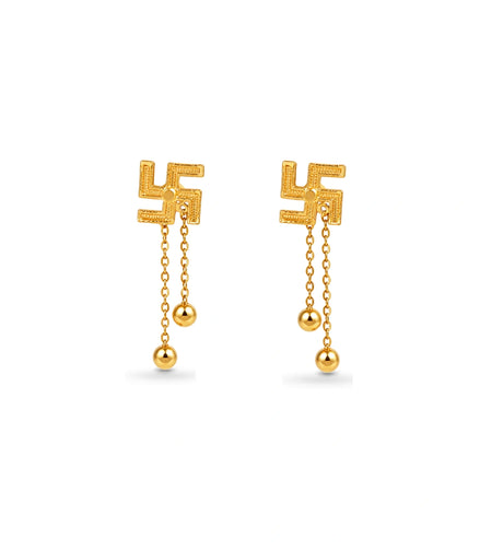 Gold Plated Swastik 2 Ball Dangler Earrings