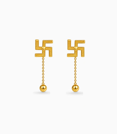 Gold Plated Swastik 1 Ball Dangler Earrings