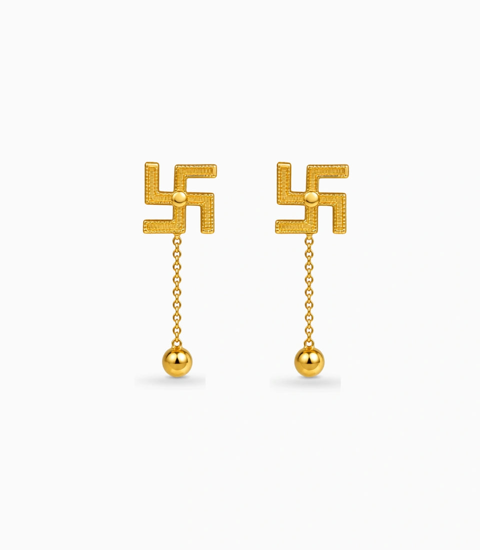 Gold Plated Swastik 1 Ball Dangler Earrings