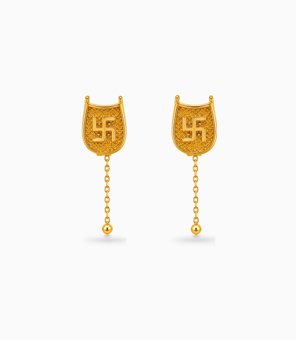 Gold Plated Swastik Shield Dangler Earrings
