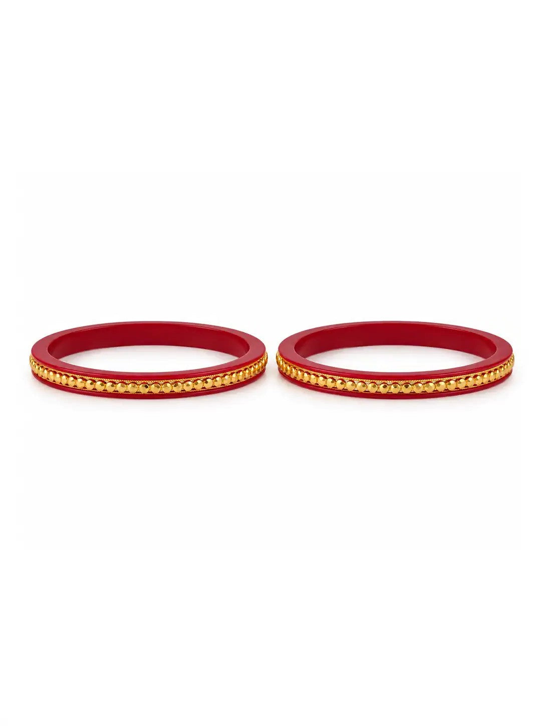 Gold Plated Casual Red Pola Bangle Set