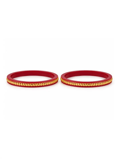 Gold Plated Casual Red Pola Bangle Set