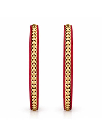 Gold Plated Casual Red Pola Bangle Set