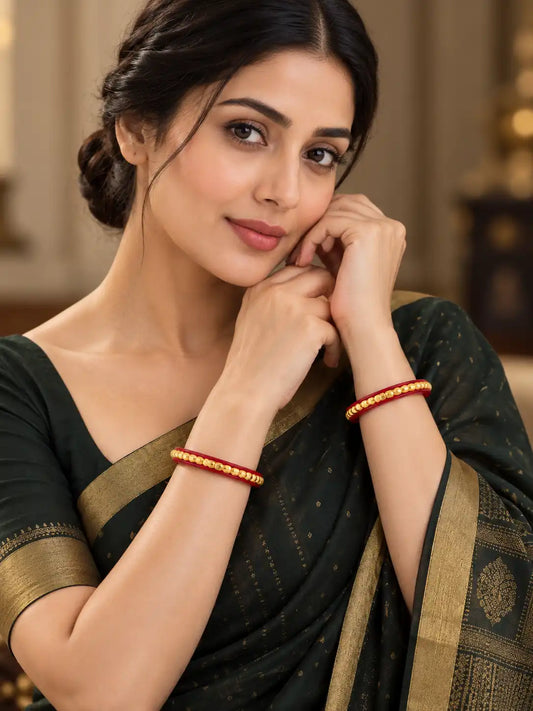 Gold Plated Traditional Red Pola Bangle Set