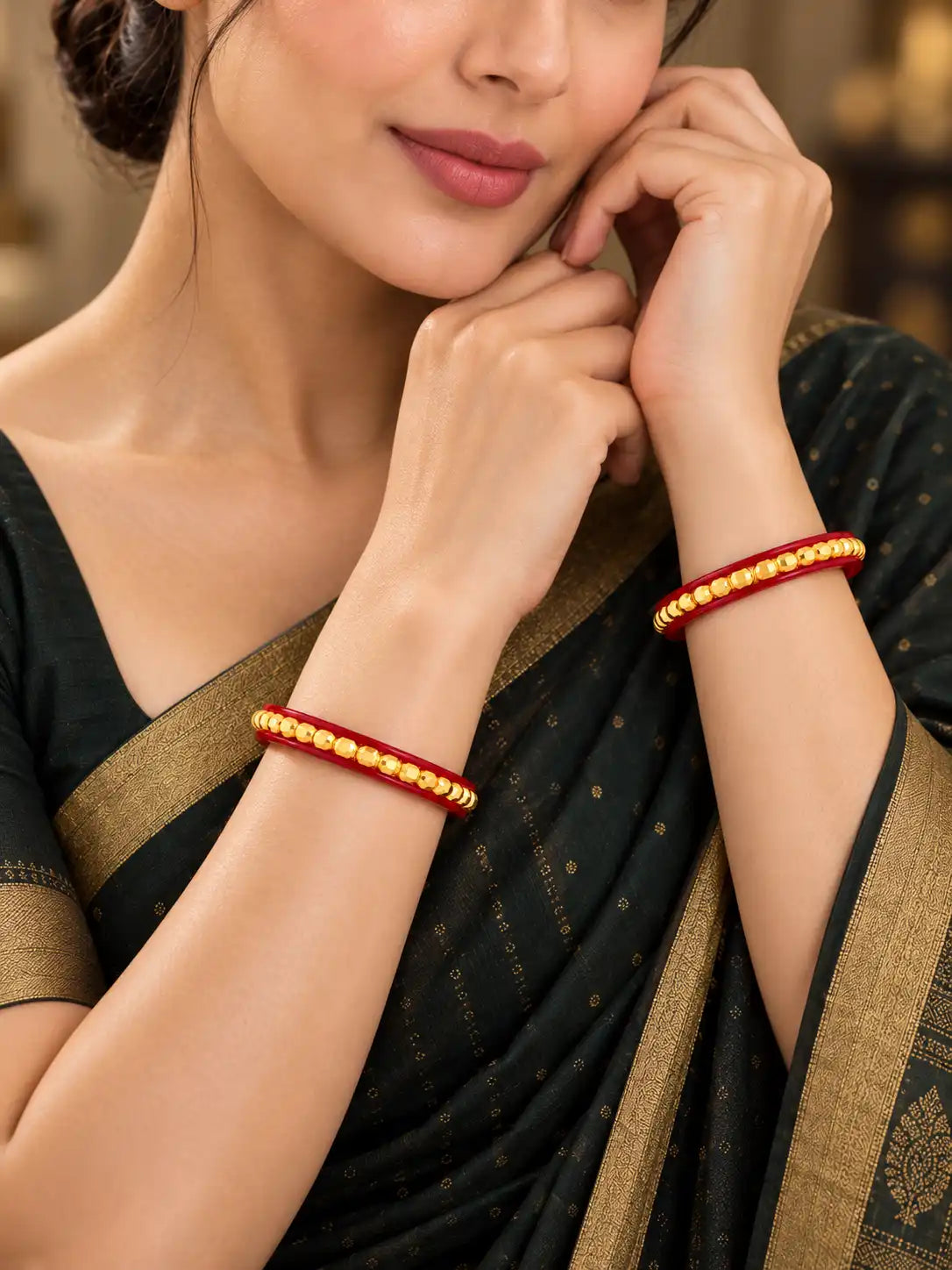 Gold Plated Traditional Red Pola Bangle Set