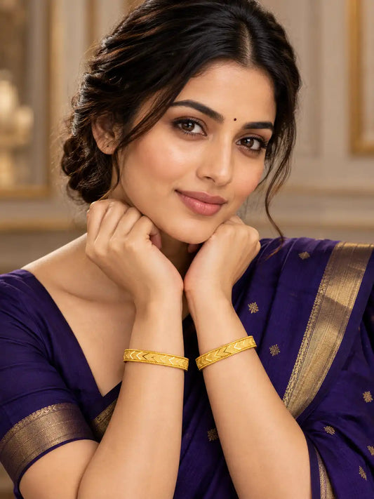 Gold Plated Festive V-Shaped Bangle Set