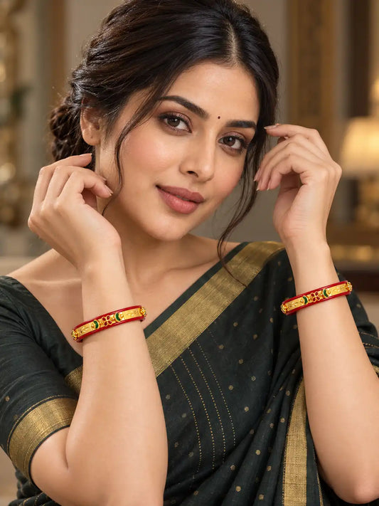 Gold Plated Red Pola Bangle Set