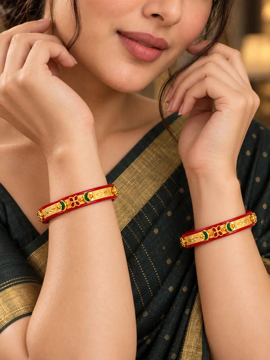 Gold Plated Red Pola Bangle Set