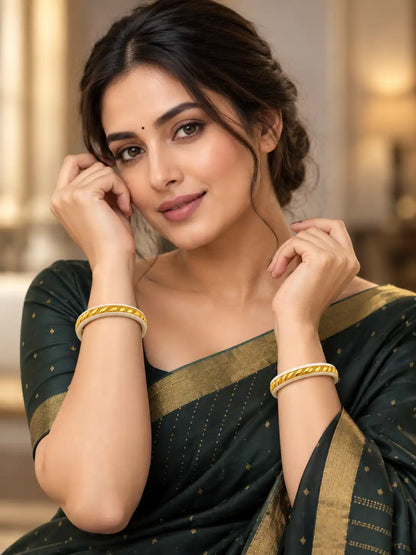 Gold Plated Linear White Sakha Bangle Set