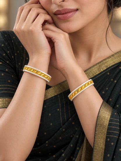 Gold Plated Linear White Sakha Bangle Set