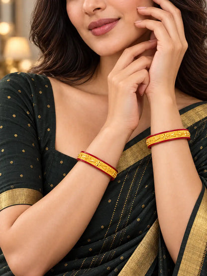 Gold Plated Ethnic Maroon Pola Bangle Set
