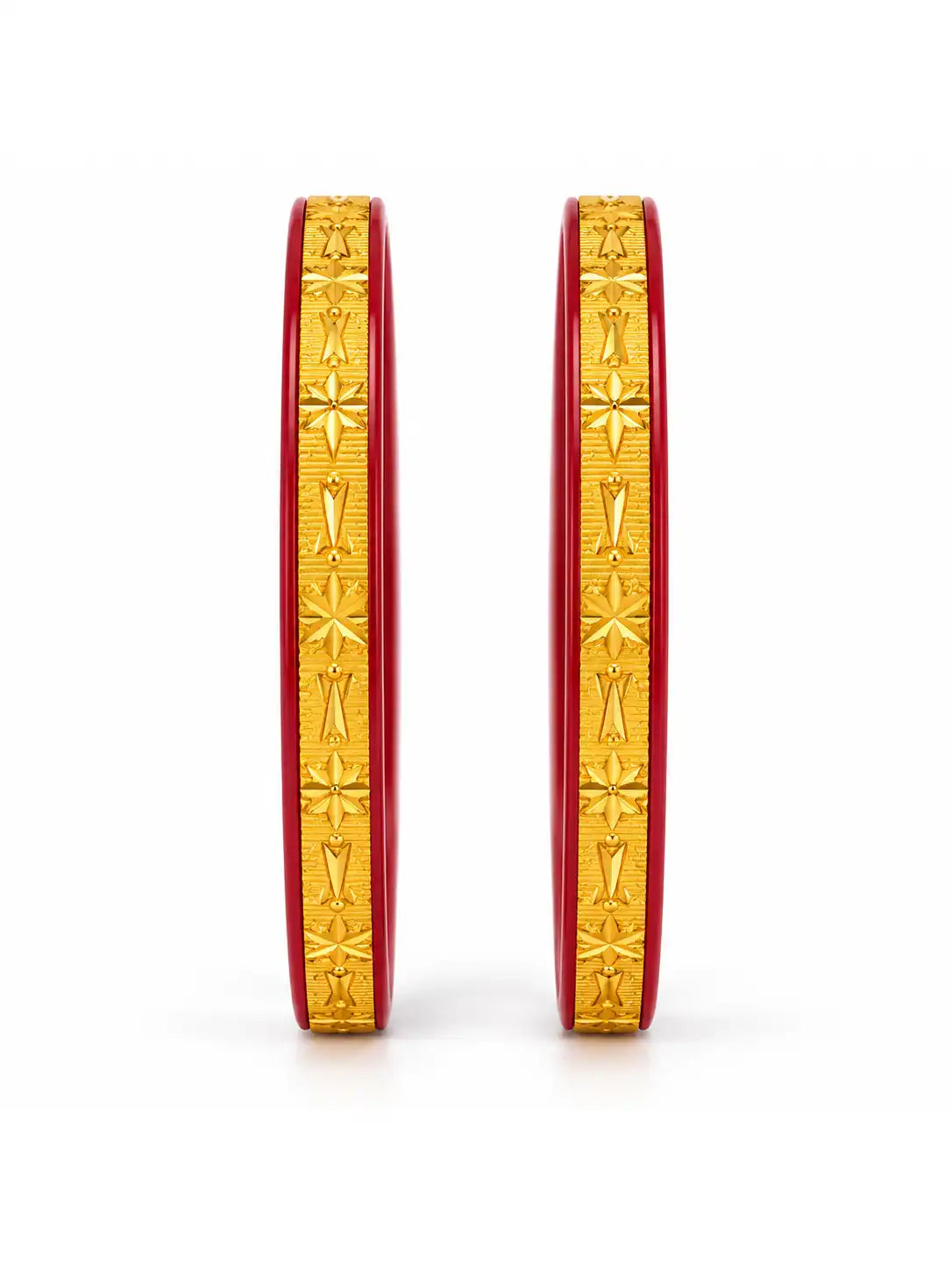 Gold Plated Ethnic Maroon Pola Bangle Set