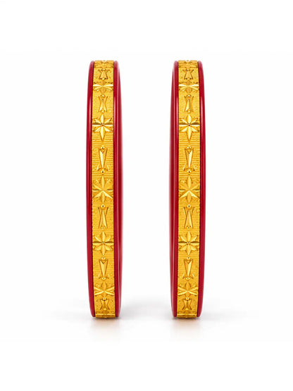 Gold Plated Ethnic Maroon Pola Bangle Set