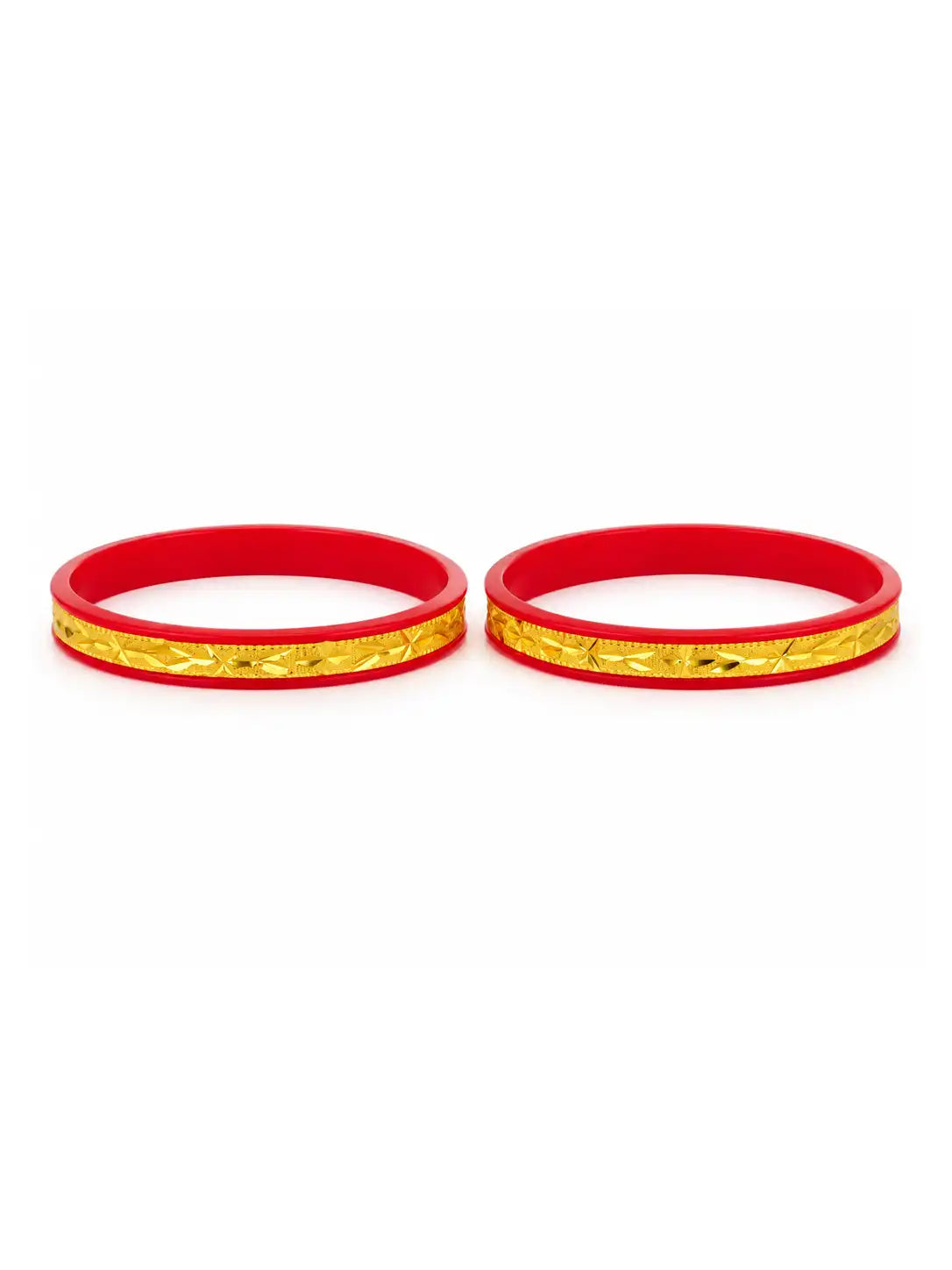Gold Plated Ethnic Red Pola Bangle Set