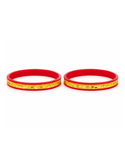 Gold Plated Ethnic Red Pola Bangle Set