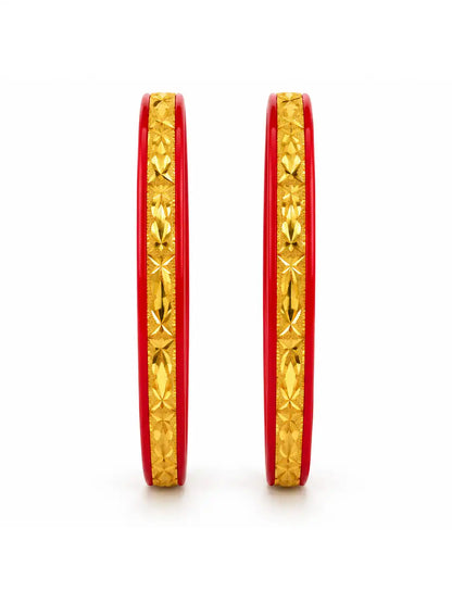 Gold Plated Ethnic Red Pola Bangle Set