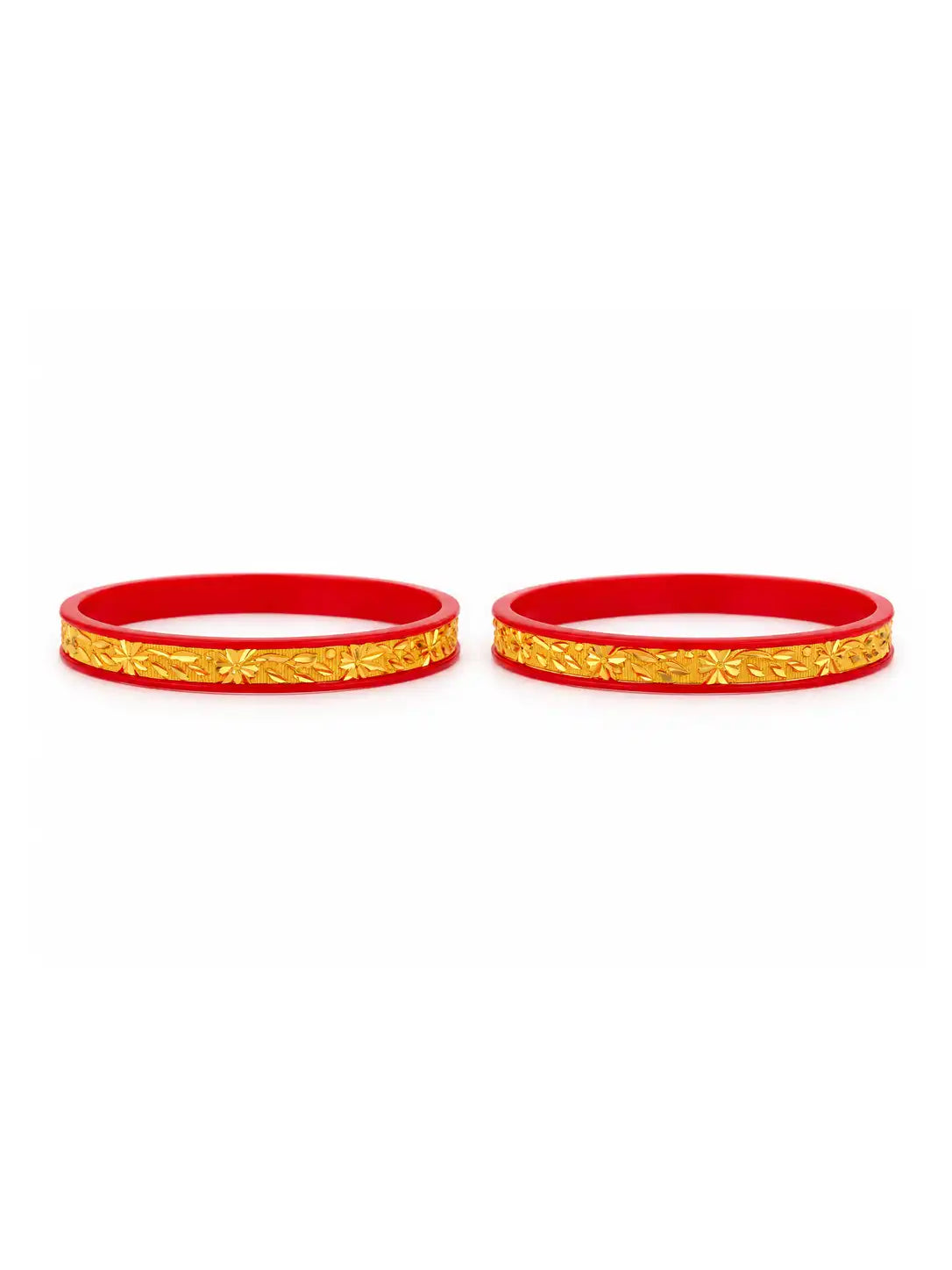 Gold Plated Floral Maroon Pola Bangle Set