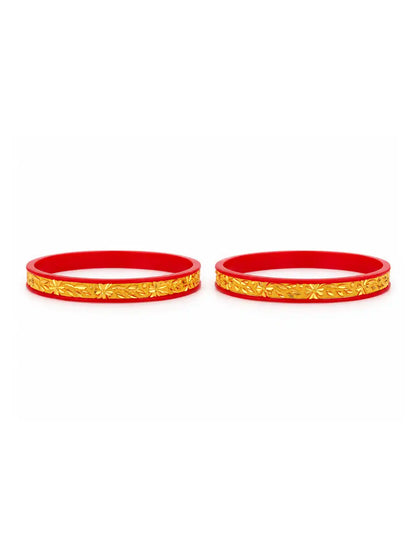Gold Plated Floral Maroon Pola Bangle Set