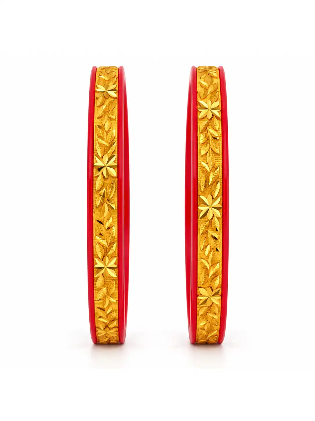 Gold Plated Floral Maroon Pola Bangle Set